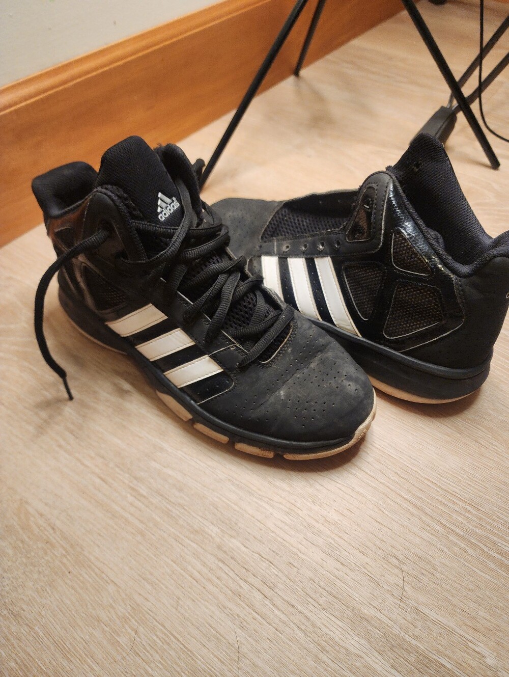 adidas Men’s Black High-Top Athletic Shoes with White Stripes